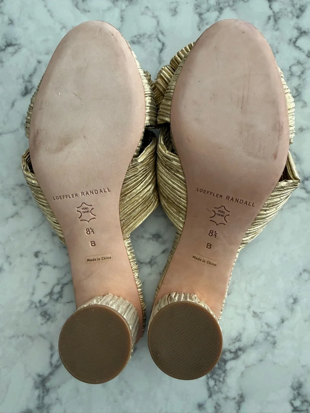 Loeffler Randall Emilia Gold Pleated Bow Heel Sz 8.5